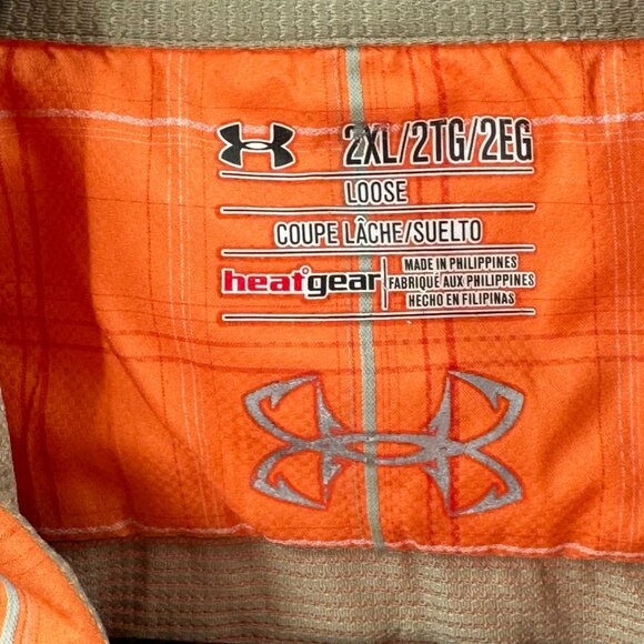 Under Armour Mens 2XL Long Sleeve Orange Plaid HeatGear Loose Fit Shirt - Picture 4 of 8